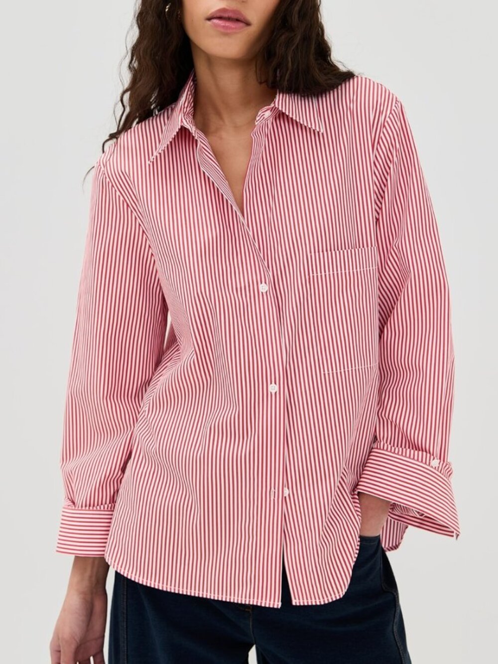 NWT TWP Next Morning Shirt Red and White Striped in Superfine Cotton